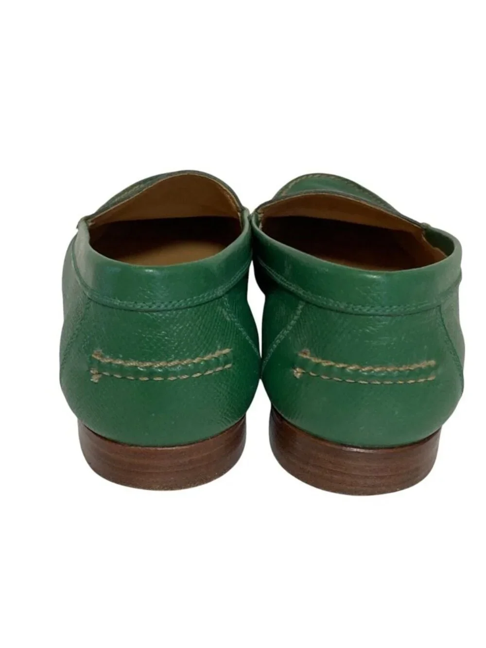 Hermes Logo Leather Loafers Shoes Green